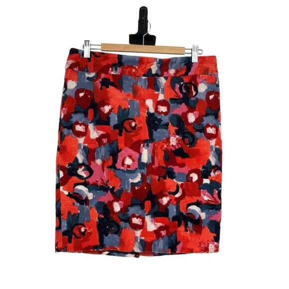 Anthropologie Vanessa Virginia Red Floral Corduroy Knee length pencil skirt Sz 8 - Picture 2 of 16
